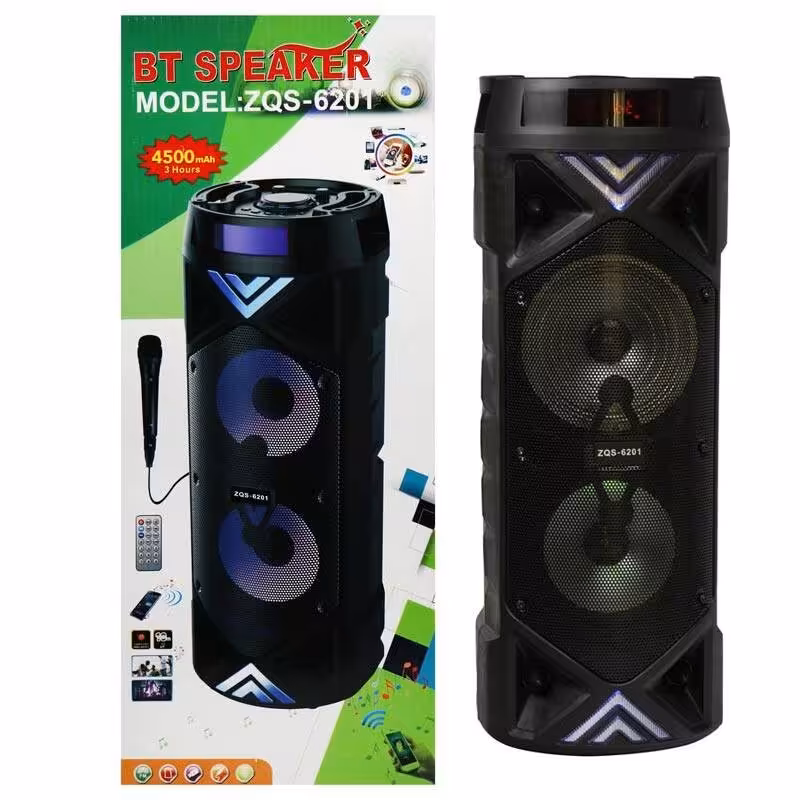 اسپیکر بلوتوثی قابل حمل مدل ZQS-6201،ظرفیت باتری 4500 میلی آمپر ساعت،ابعاد ساب ووفر 6/5 اینچ،کیفیت صدا فوق العاده عالی