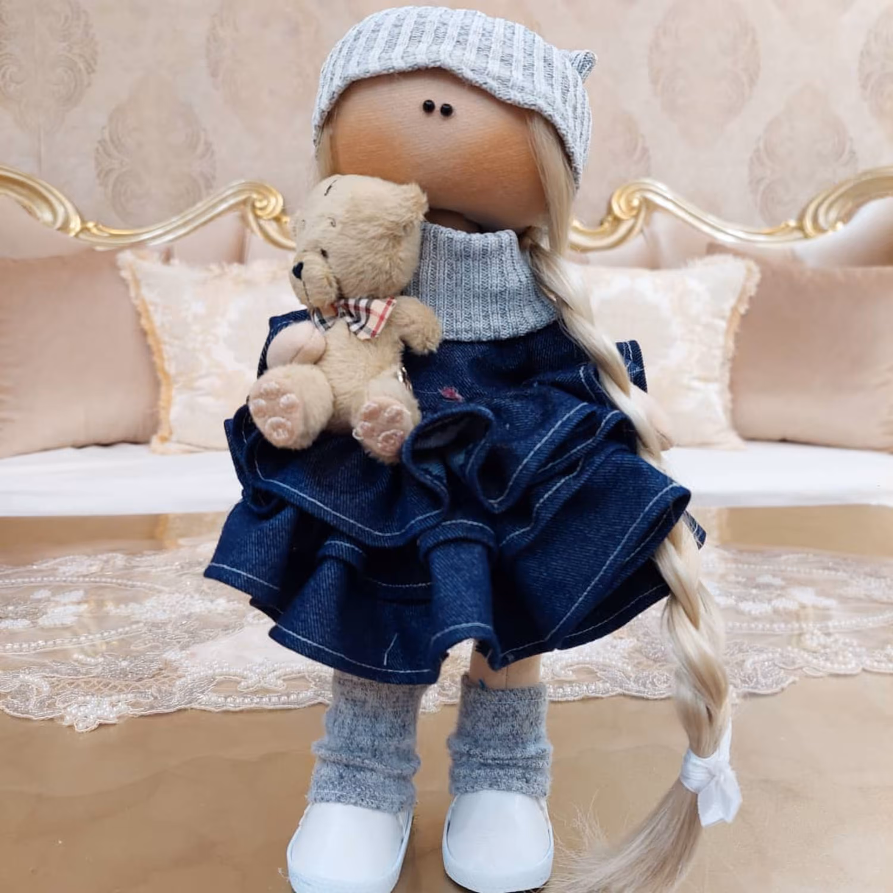 عروسک روسی دختر زمستانی 30 سانتیمتر دست ساز سرچرخشی و دست خمشی