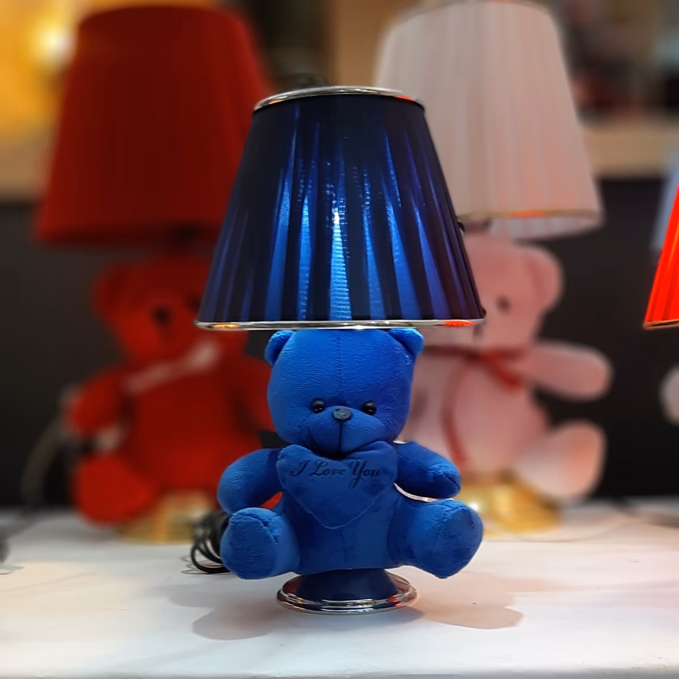 آباژور رومیزی کودک مدل عروسکی خرسی کوچک رنگ لاجوردی مدل C1-2