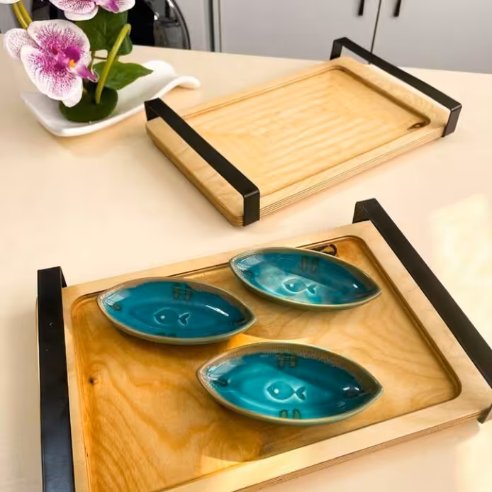 سینی چوبی دسته فلزی برند رایکا