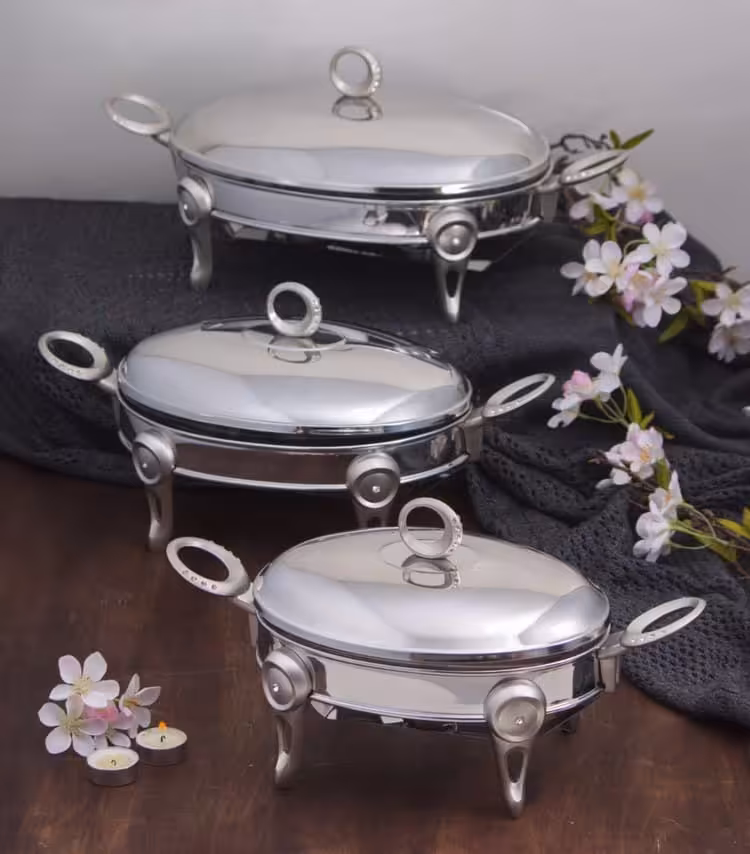 سوفله خوری بیضی حلقه نگین پایه مات در سه سایز SAFINOX