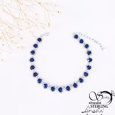 دستبند نقره ایتالیا با نگین یاقوت کبود کد 11474