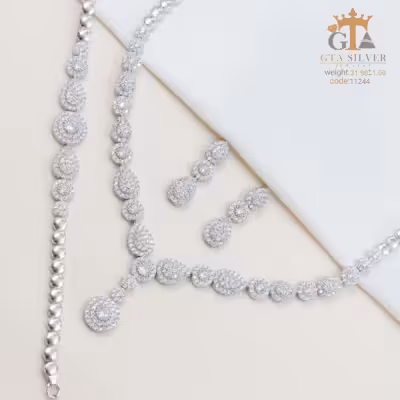 سرویس طرح جواهر زنانه جنس نقره عیار 925 کد 11244