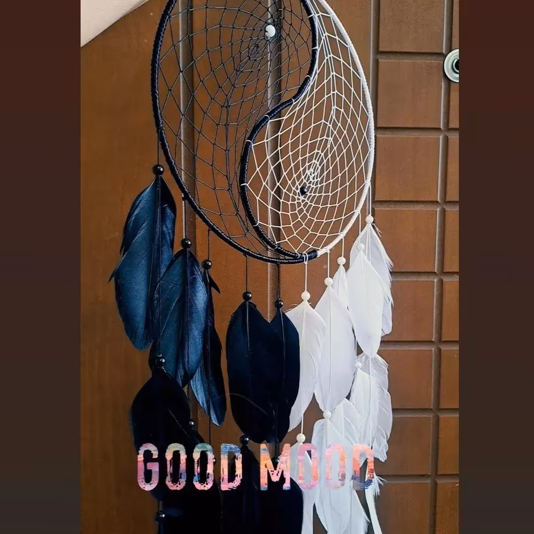 اویز دریم کچر مدل یین و یانگ قطر حلقه 25سانت و ارتفاع 67 سانت مناسب منزل و کافی شاپ رنگ سیاه سفید و ارسال رایگان