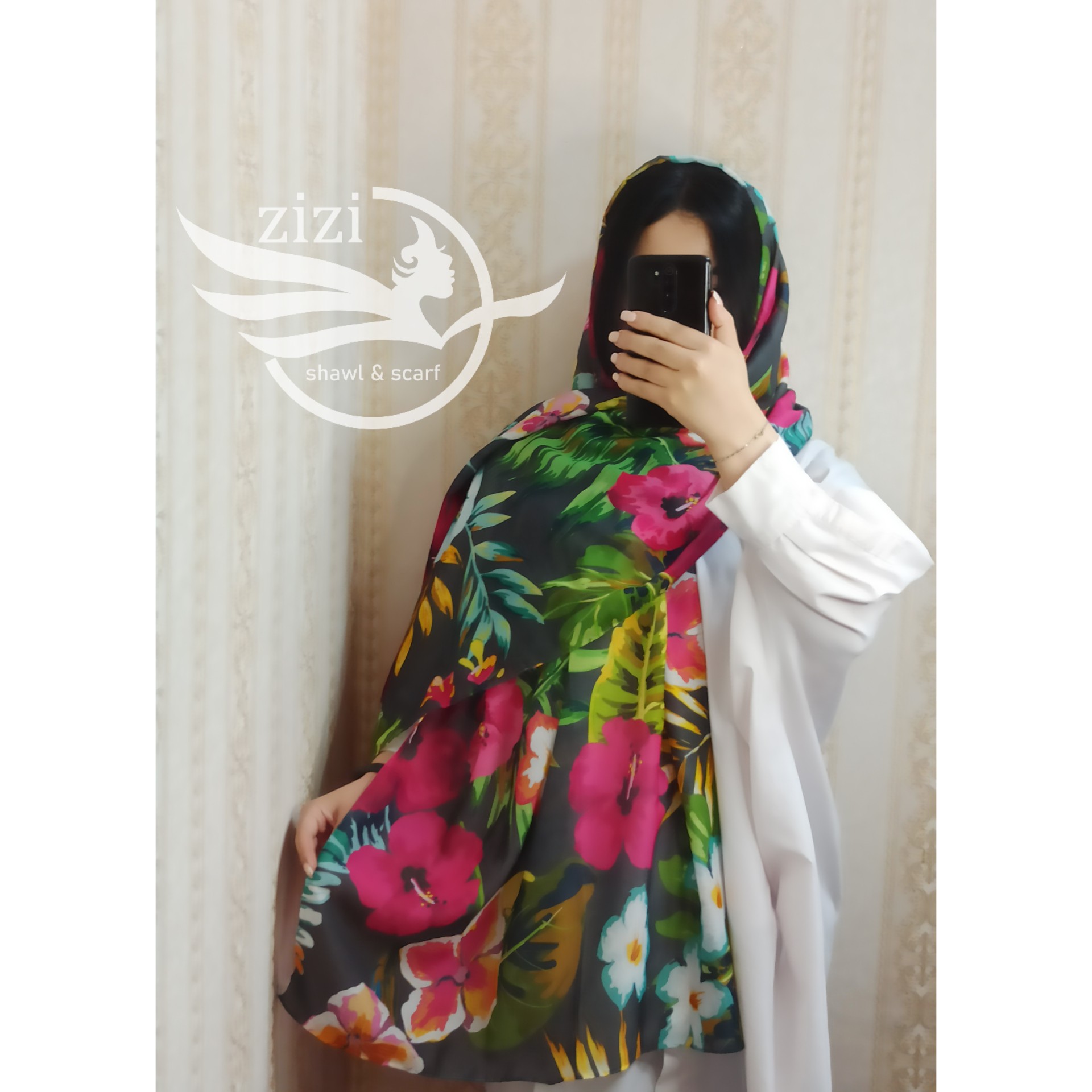 شال نخی بهاره گلدار آبرنگی