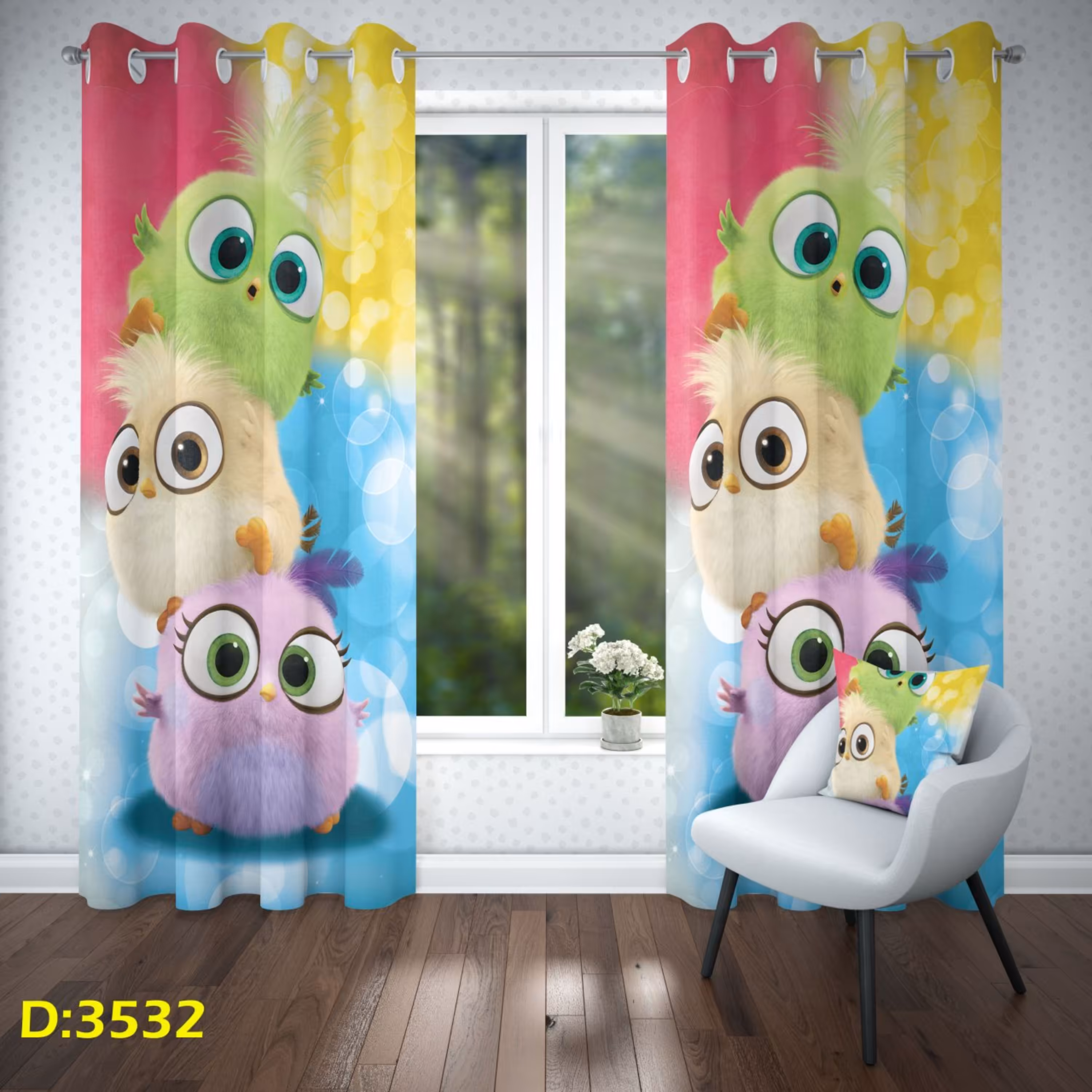 پرده اتاق کودک - طرح جوجه -  کد 3532