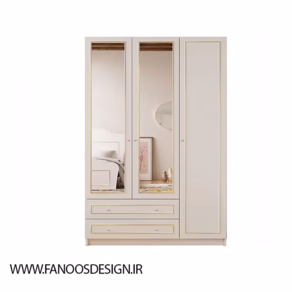 کمد لباس 3 درب و 2 دراور وسط آینه سایز 210*105*52 کد 1183