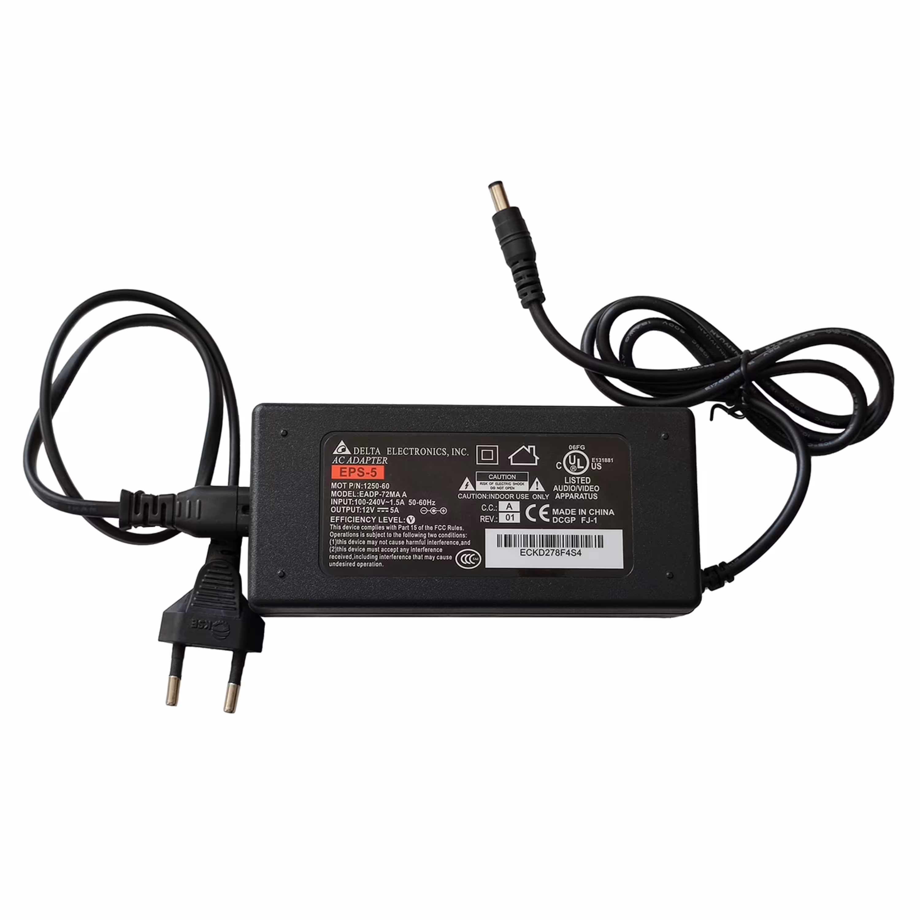 آداپتور 12 ولت 5 آمپر مارک دلتا (جریان واقعی 4.3 آمپر)