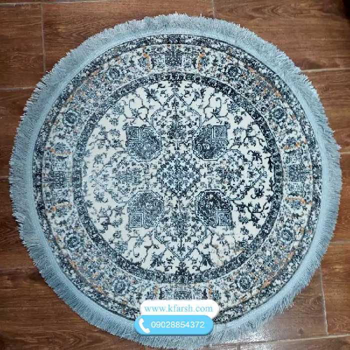 فرش گرد مدرن طرح هریس وینتیج گلبرجسته کد 1011