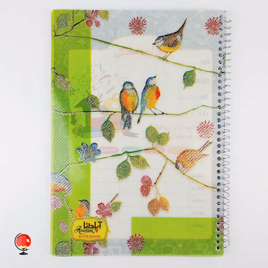 دفتر مشق 100 برگ سیمی طرح پرندگان جلد طلقی آپادانا