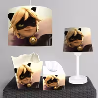 ست چراغ رومیزی و ساعت پسر گربه ای با زمینه روشن ba-5710