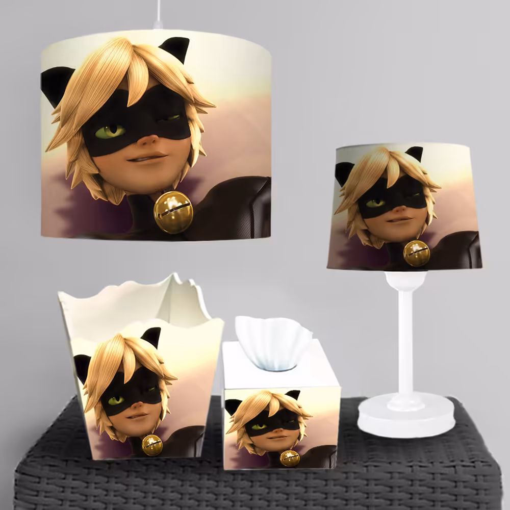 ست چراغ رومیزی و ساعت پسر گربه ای با زمینه روشن ba-5710