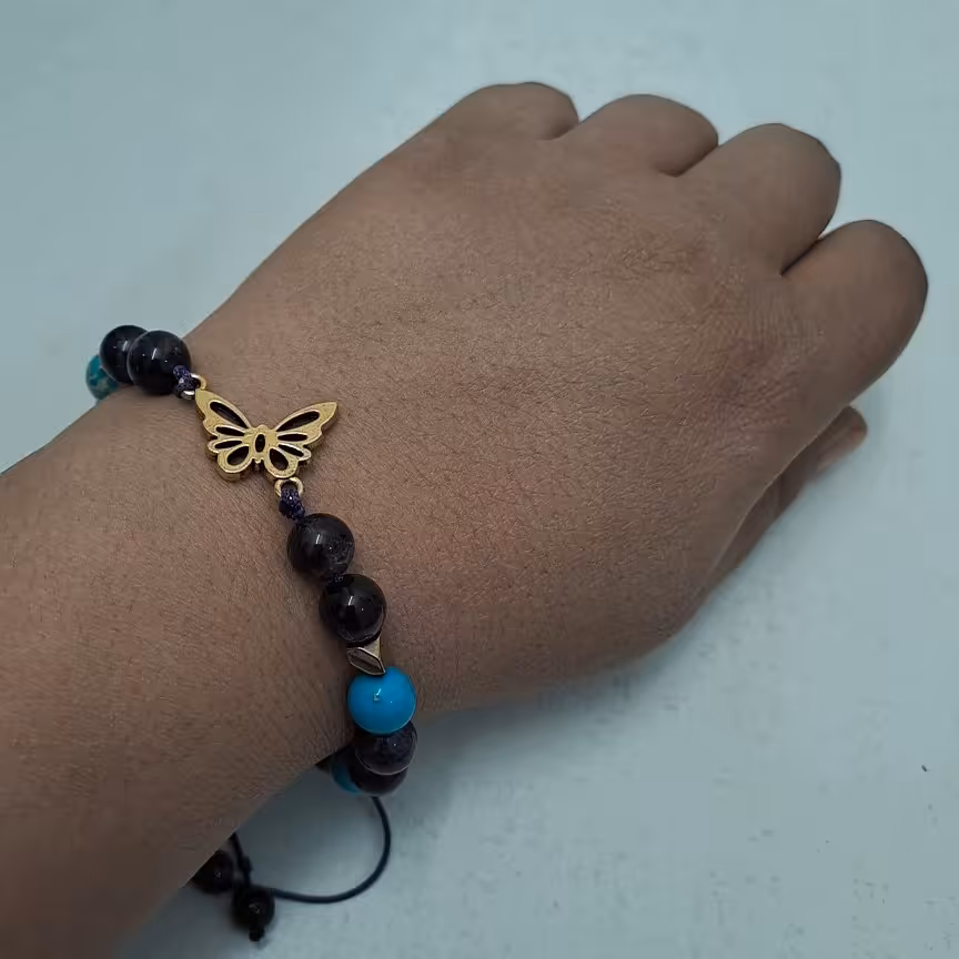 دستبند آرامبخش و شادی بخش آمیتیست و فیروزه وحدید طلایی 