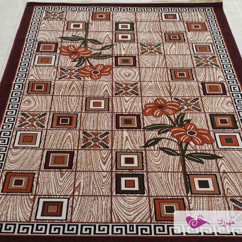 گلیم ماشینی یک در یک و نیم  طرح  چوبی با ارسال رایگان