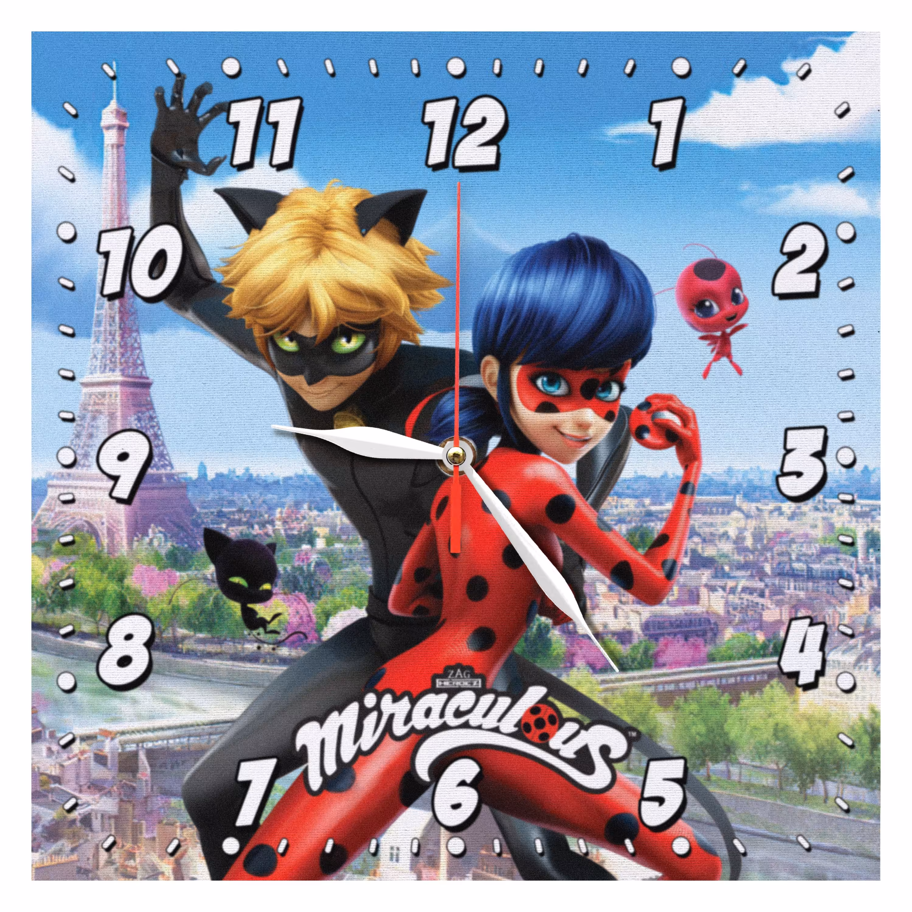 ساعت دیواری کودک طرح دختر کفشدوزکی و پسر گربه ای مدل 1069