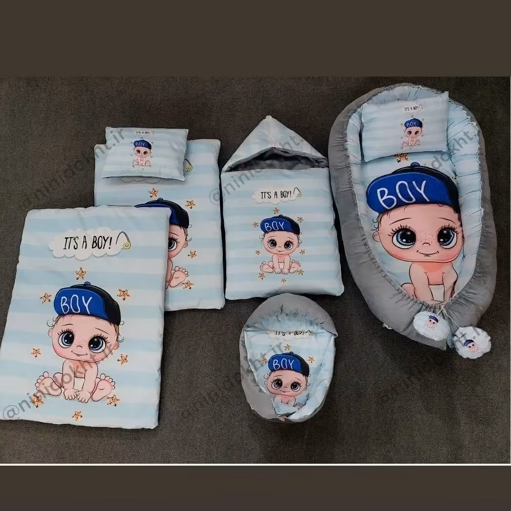 سیسمونی ست تشک گارددار نوزاد بهمراه ست دمه دستی ساده و قنداق فرنگی و آغوشی نوزاد سایز یک هیوادگالری