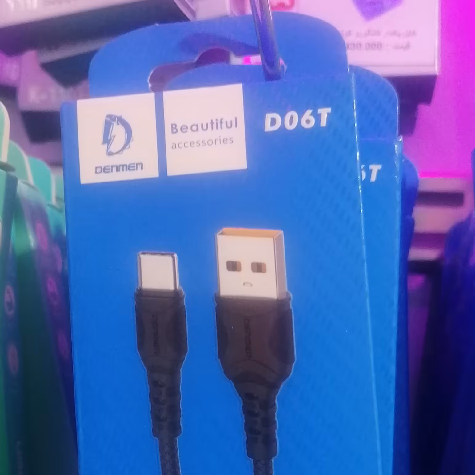 کابل اندروید تایپ سی برند DENMEN D06T با قابلیت شارژ سریع یک متری