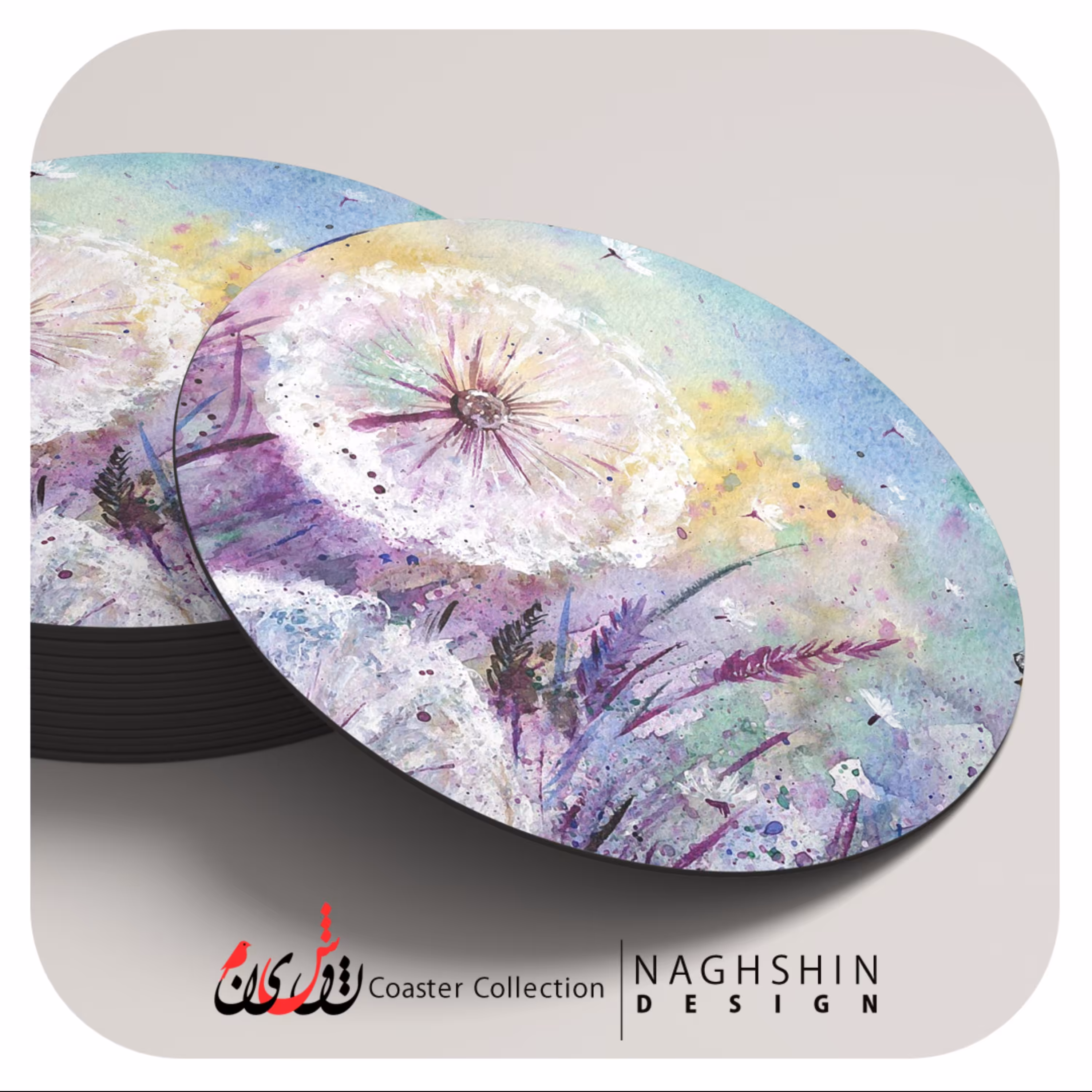 زیرلیوانی طرح رویای بنفش 2 - مجموعه 6 عددی- جنس ام دی اف