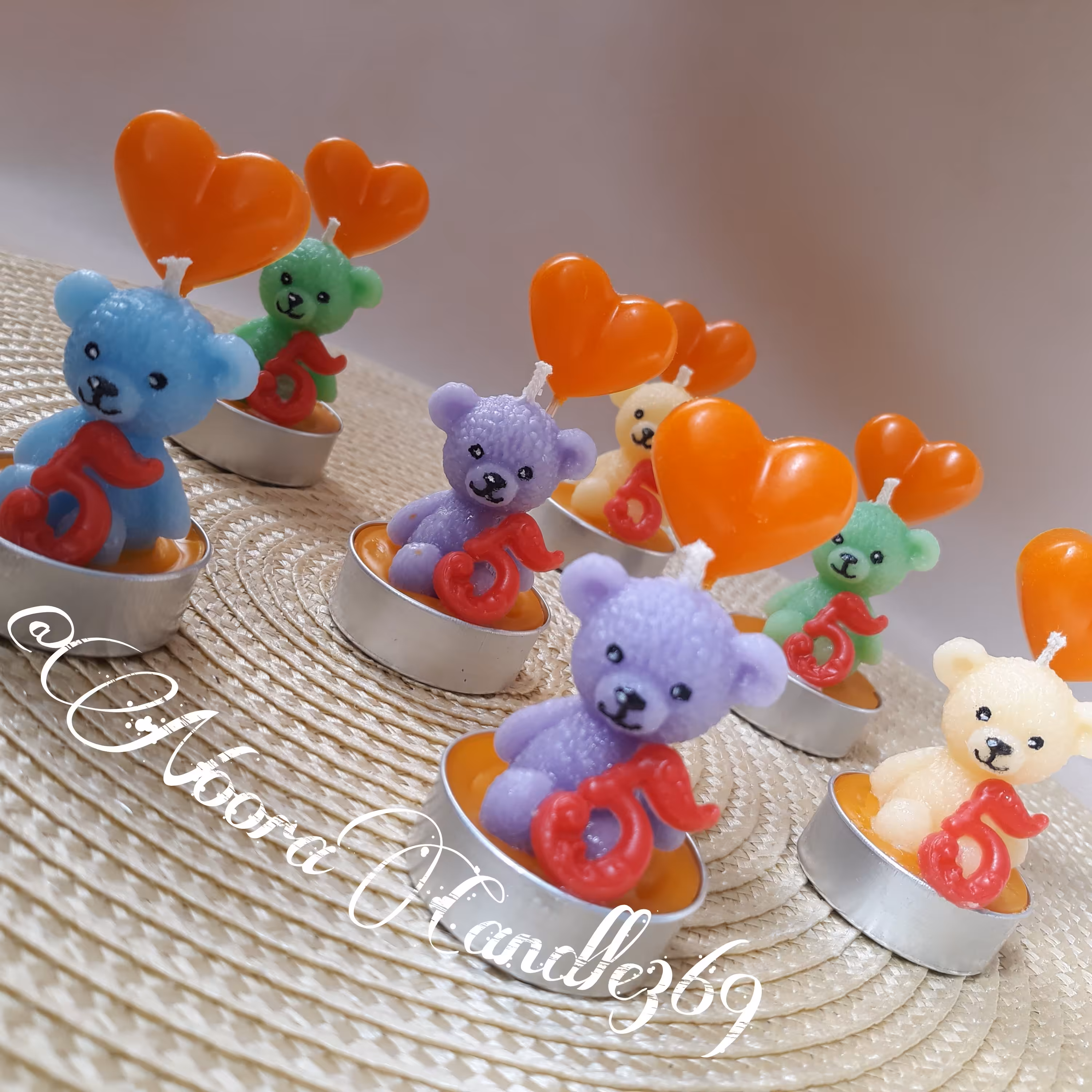 پک 5 عددی شمع گیفت خرس تدی قلبی و عددی