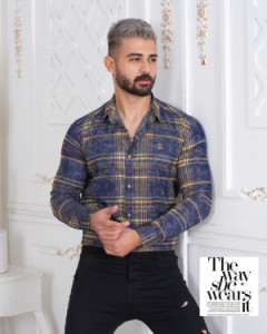 پیراهن مردانه چهارخونه آستین بلند دنیم کش