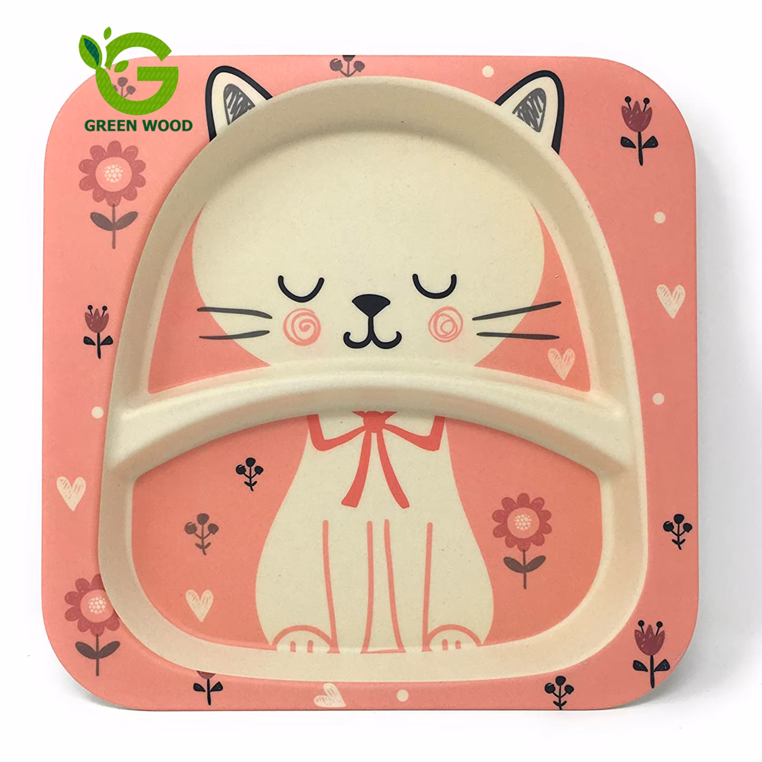 بشقاب کودک بامبو فایبر (ظرف کودک) طرح گربه کد Gw120201013
