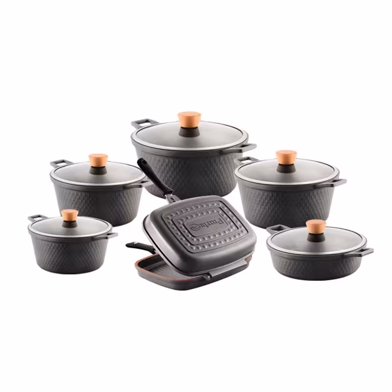 سرویس قابلمه 12 پارچه بایوگرانیت پرارین مدل وینکس رنگ طوسی