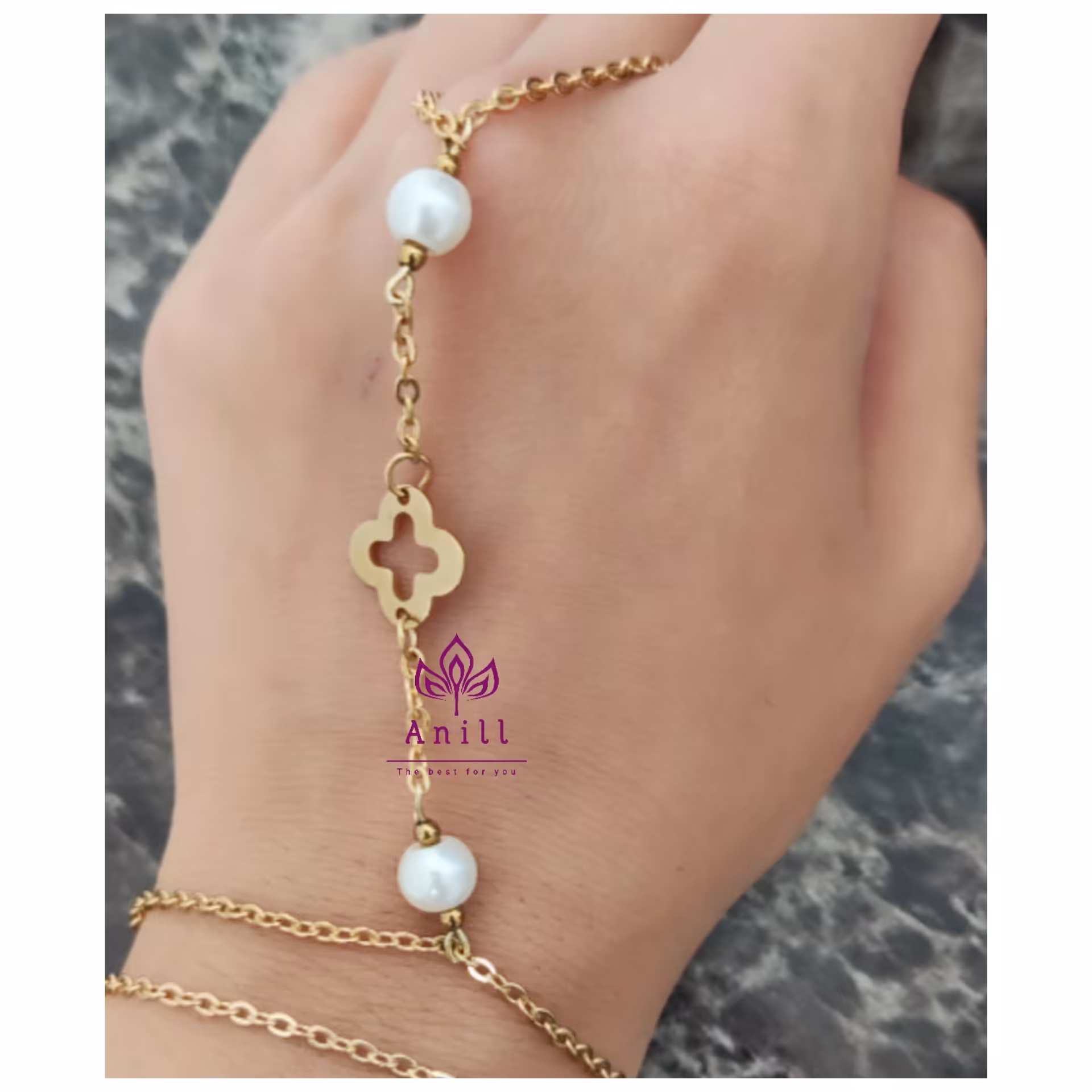 دستبند تمیمه استیل مرواریدی  ونکلیف ،کد580