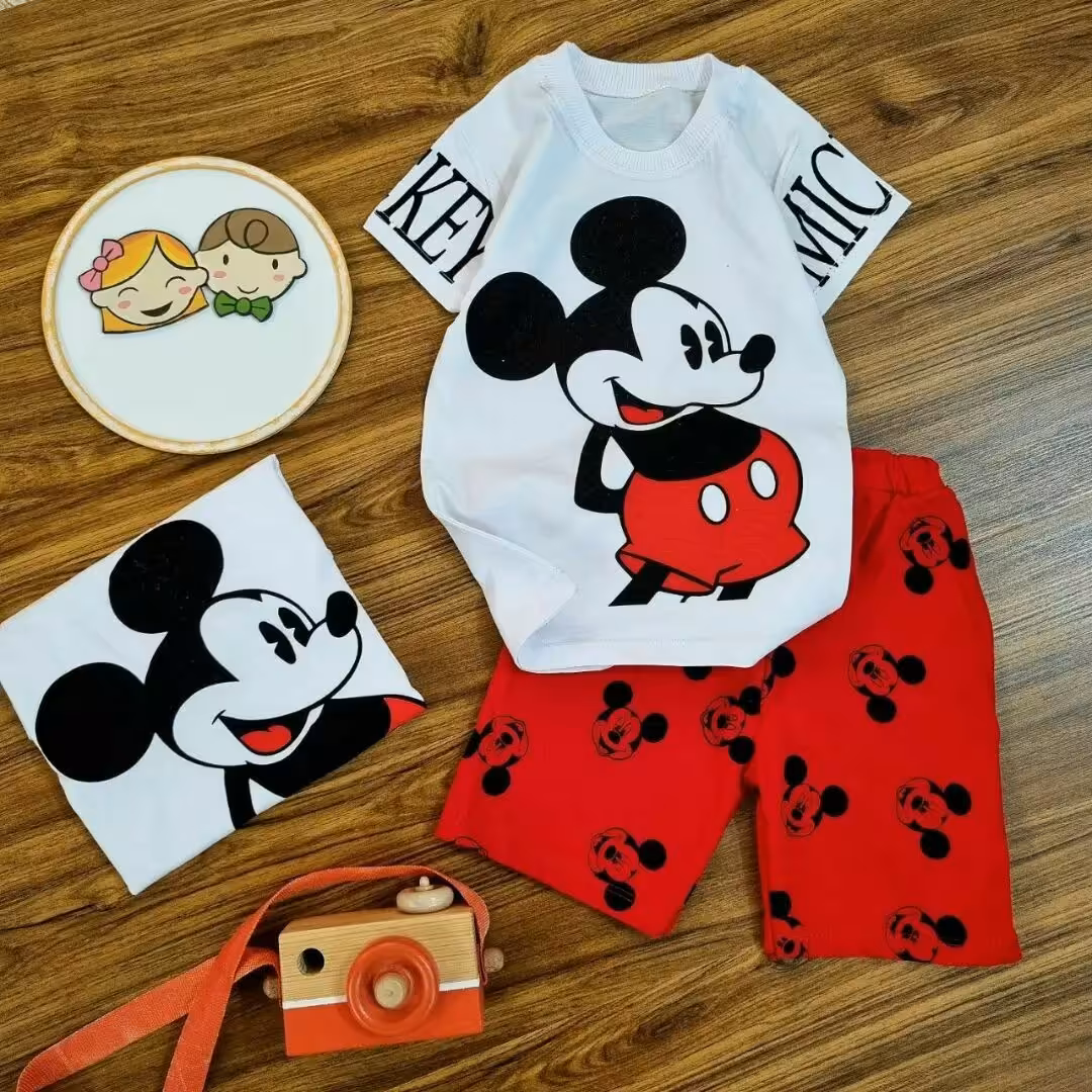 تیشرت شلوارک اسپرت میکی جنس نخ پنبه سایز 40تا55