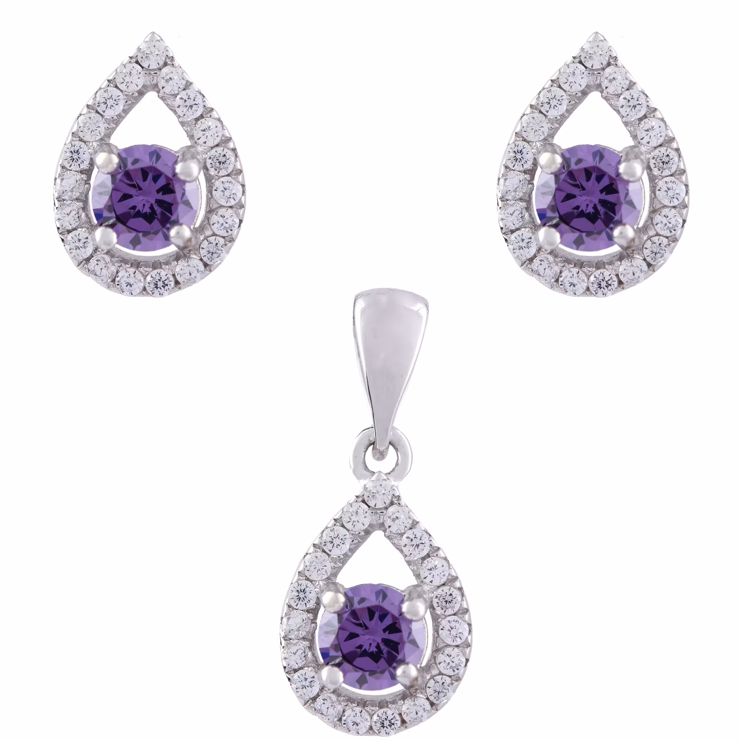 نیم ست نقره زنانه -مدل اشکی نگین- کد SHS-28