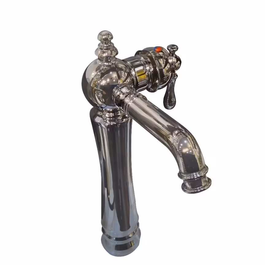 شیر روشویی پایه بلند کروم براق 5 سال گارانتی