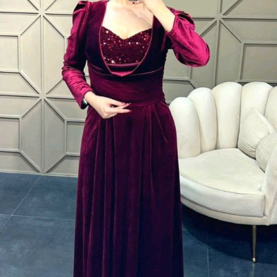 پیراهن مهمانی زنانه مخمل کره ای مدل ماکسی آیدا