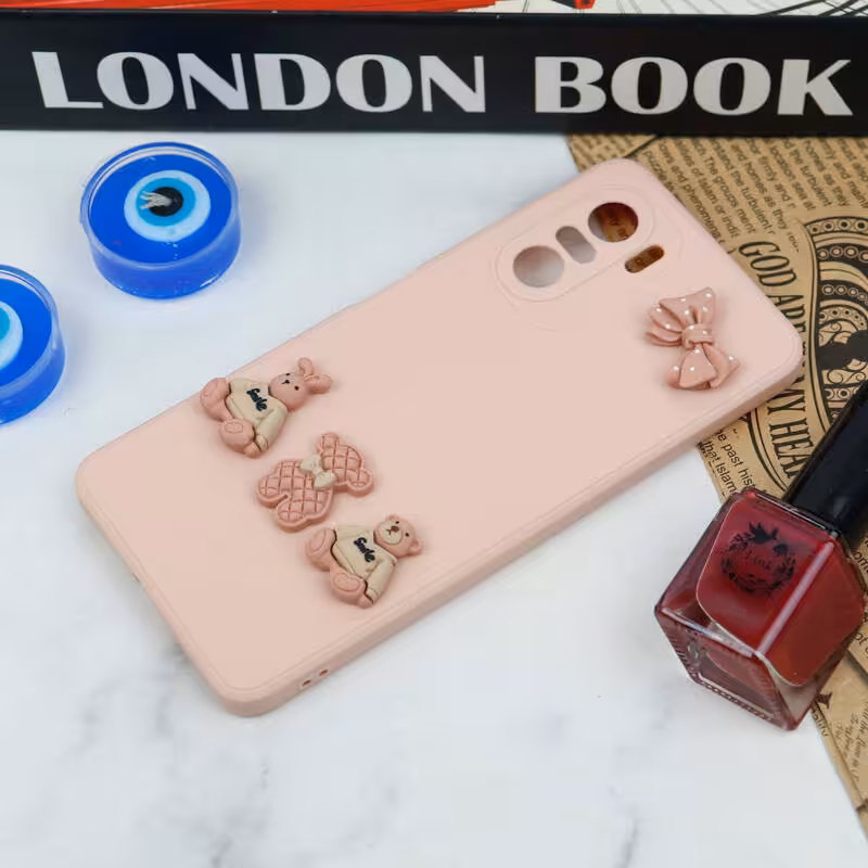 قاب سیلیکونی عروسکی محافظ لنزدار طرح خرسی صورتی Xiaomi Poco F3