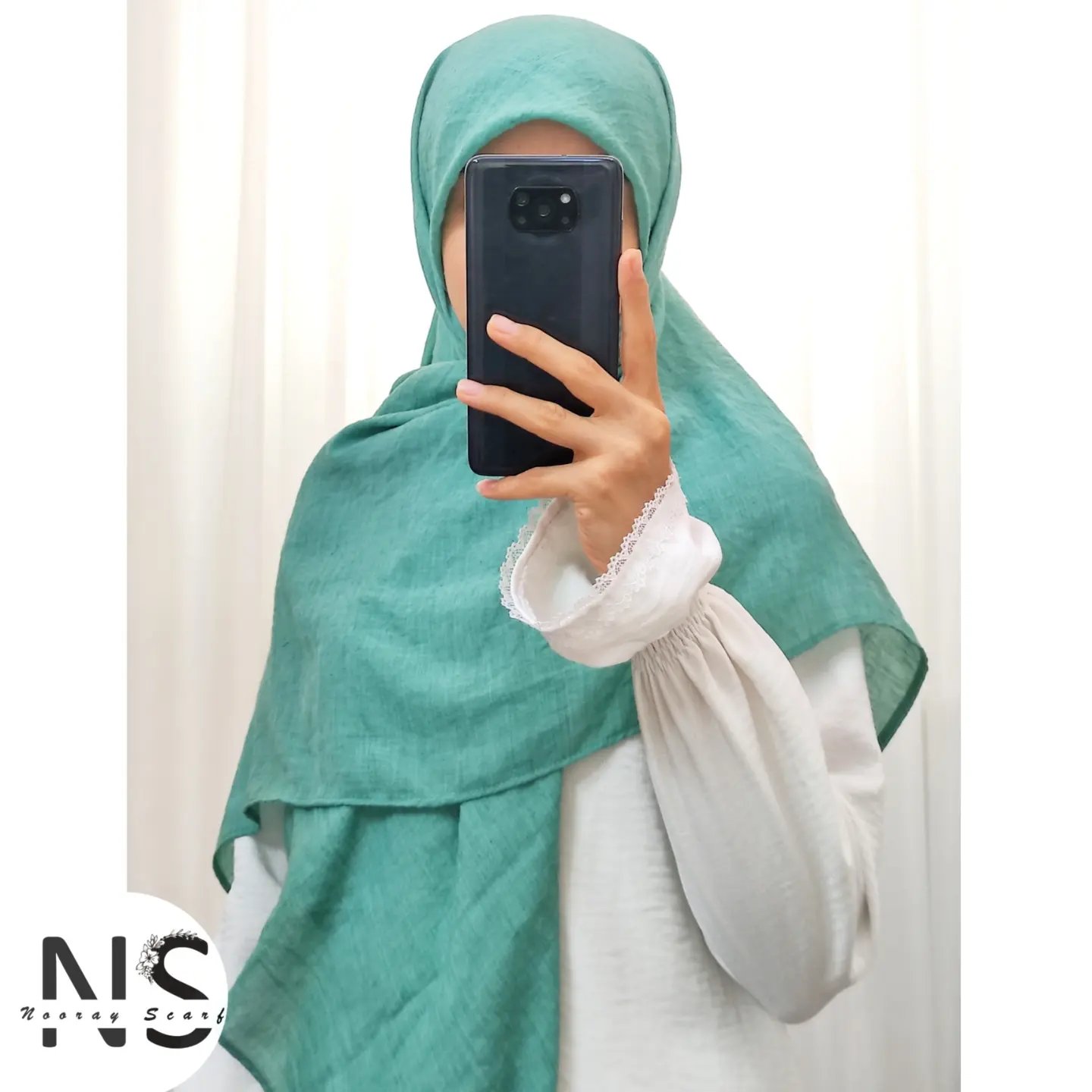 روسری وال نخی ساده رنگ سبز