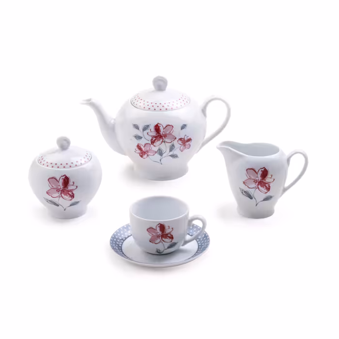 سرویس چینی زرین 6 نفره چای خوری والنسیا ارغوانی (17 پارچه)