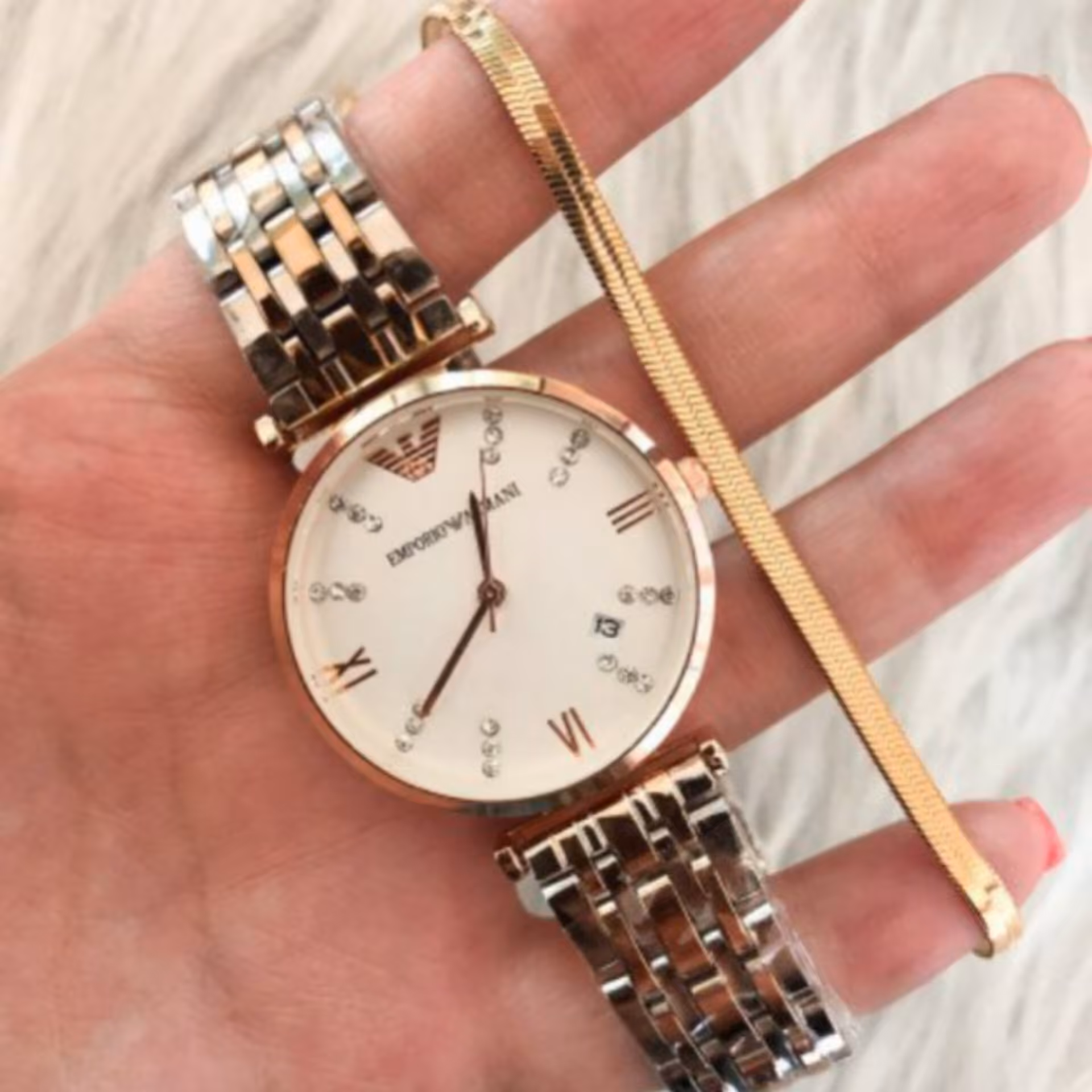 ست ساعت وارداتی و دستبند رزگلد رنگ ثابت دخترانه زنانه ارسال رایگان - کادو تولد روز دختر روز زن روز مادر