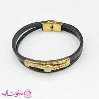 دستبند مردانه طرح ورساچه چرم دولاین مشکی طلایی کد 1188