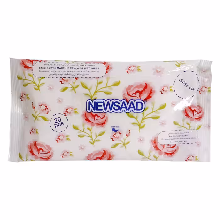 دستمال مرطوب پاک کننده آرایش پوست حساس بالشتی نیوساد 20 عددی