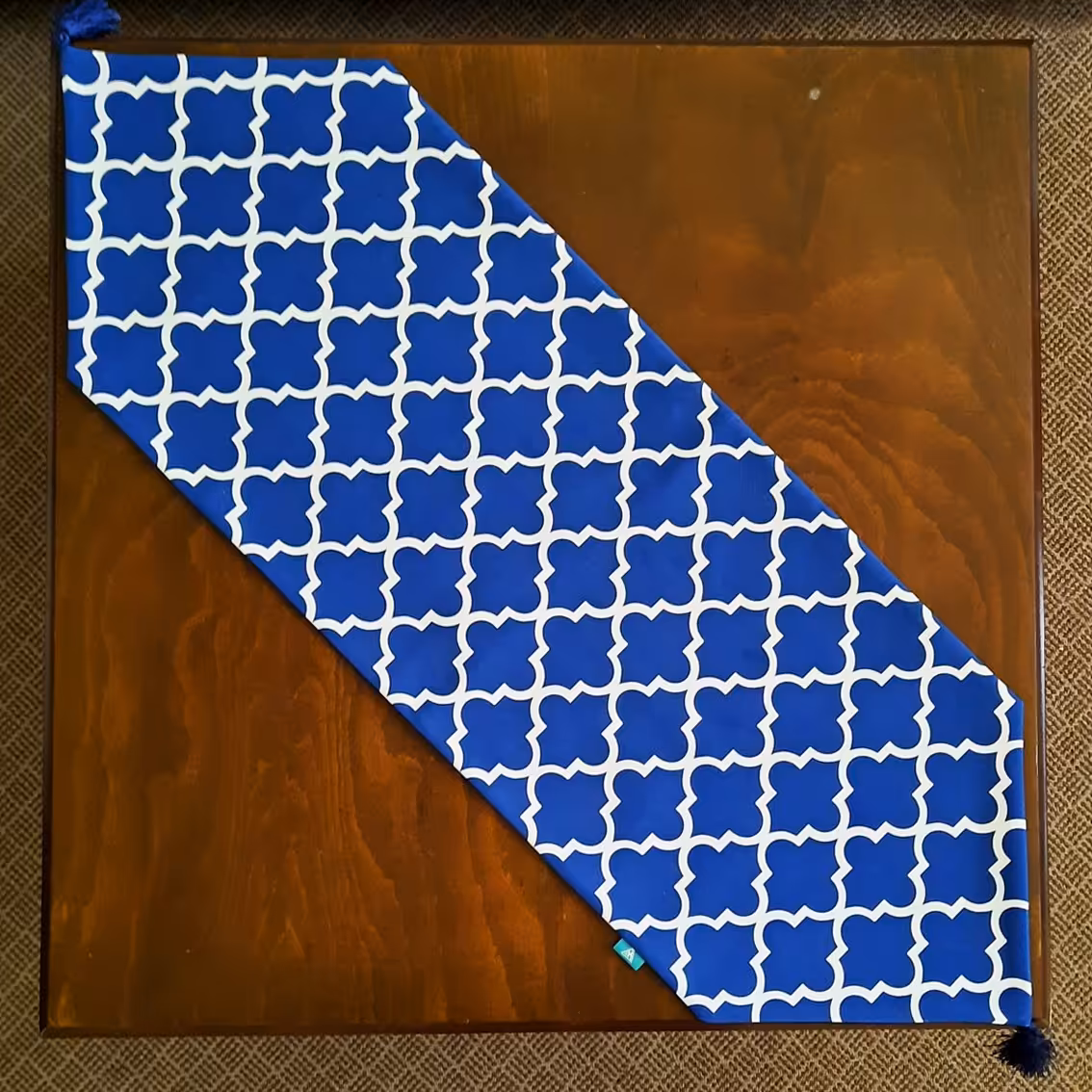 رانر مخمل آستر دار طرح مراکشی سورمه ایی   35x105 