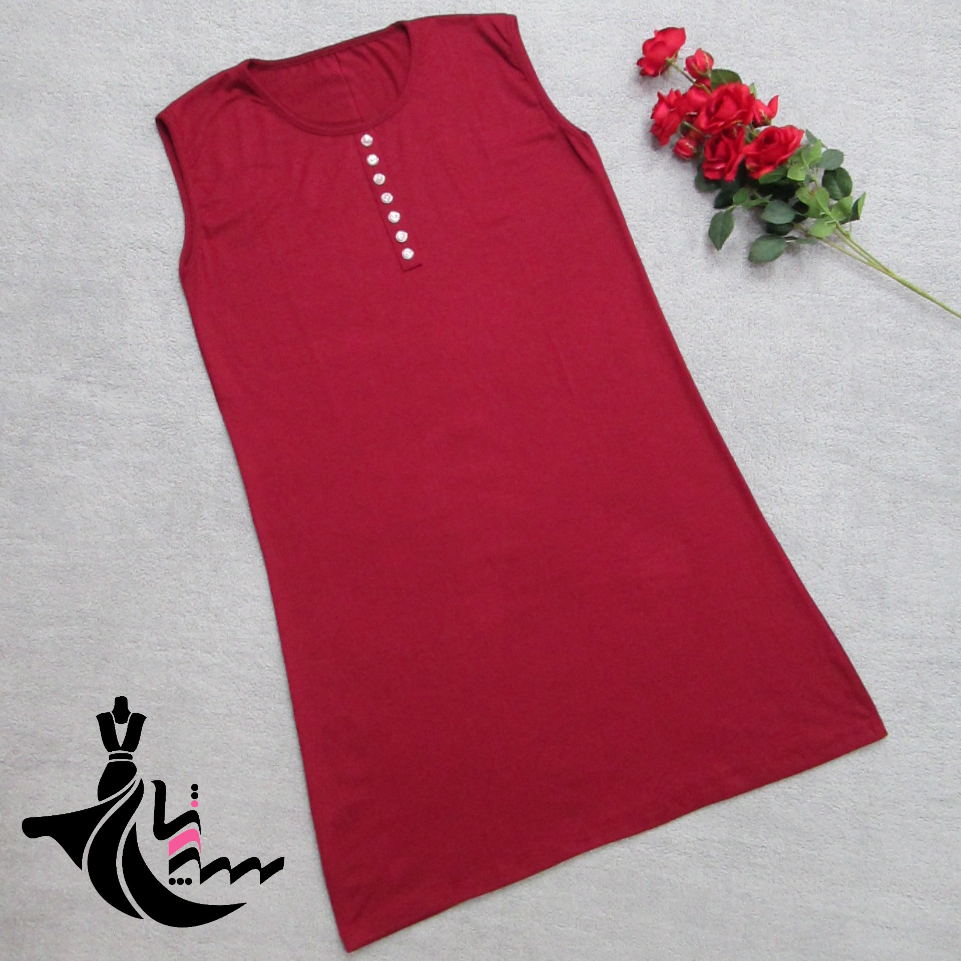 پیراهن کوتاه یقه گرد دکمه دار