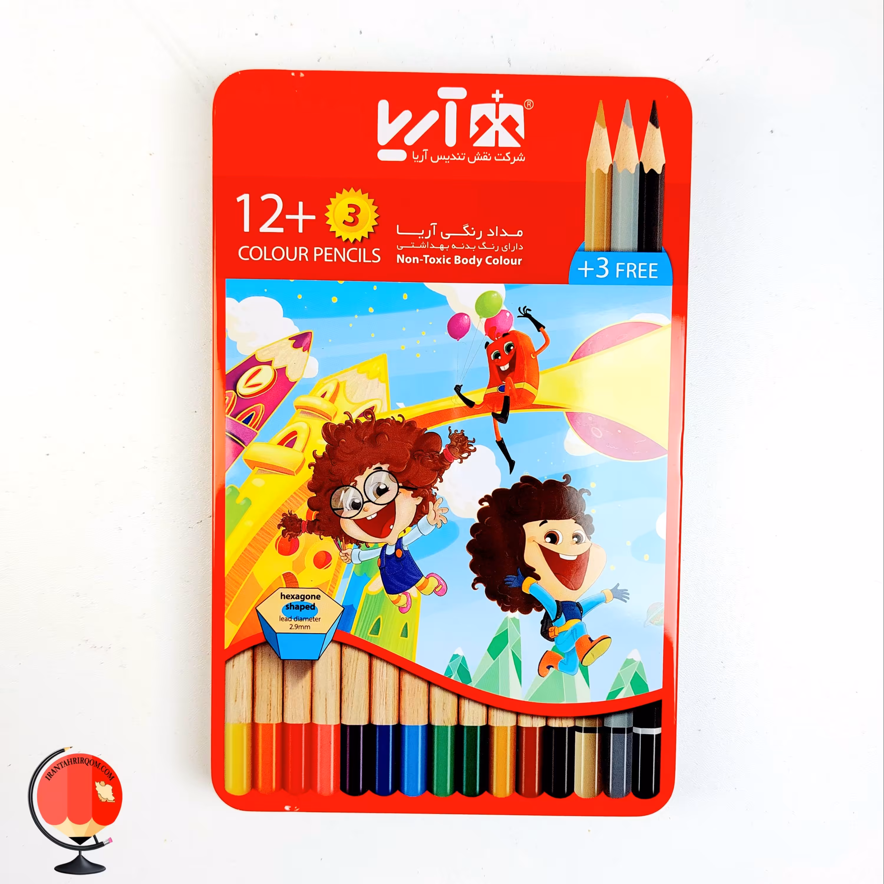 مداد رنگی 12 رنگ جعبه فلز آریا طرح پسر  کد 14101