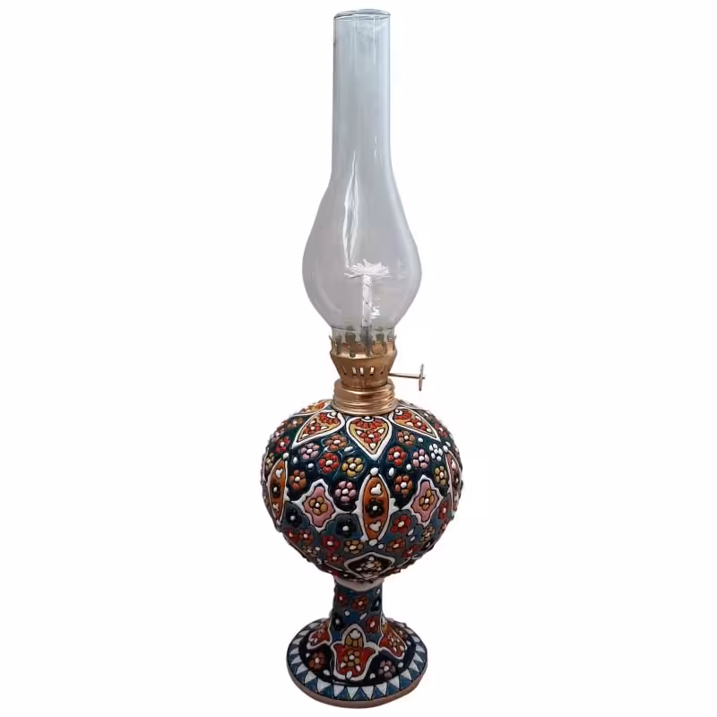 چراغ گردسوز میناکاری شیشه بلند ارتفاع 25 سانت