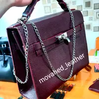 کیف چرم زنانه هرمس  رنگ زرشکی . چرم بزی فلوتر