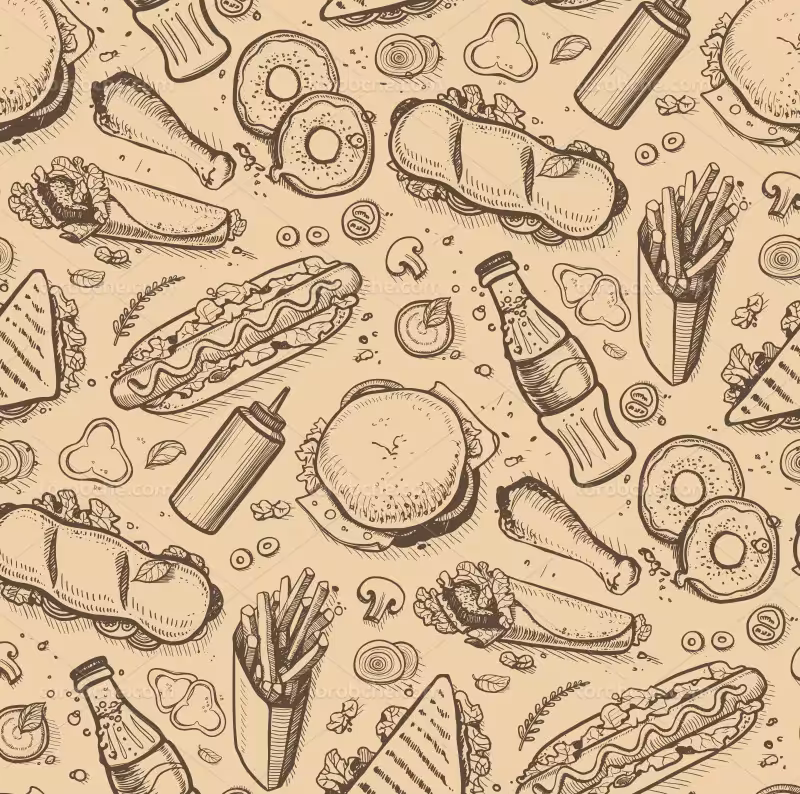 وکتور پترن فست فود کرمی | گرافیک با طعم تربچه