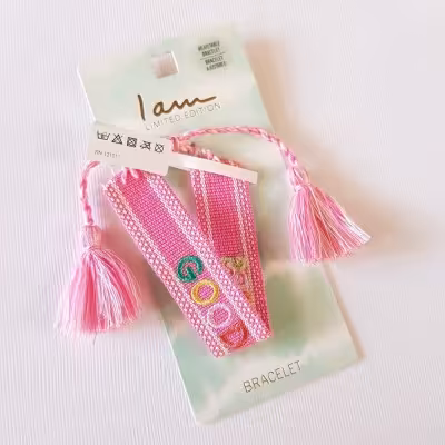 دستبند بافت پارچه ای Good Vibes ، فری سایز قابل تنظیم