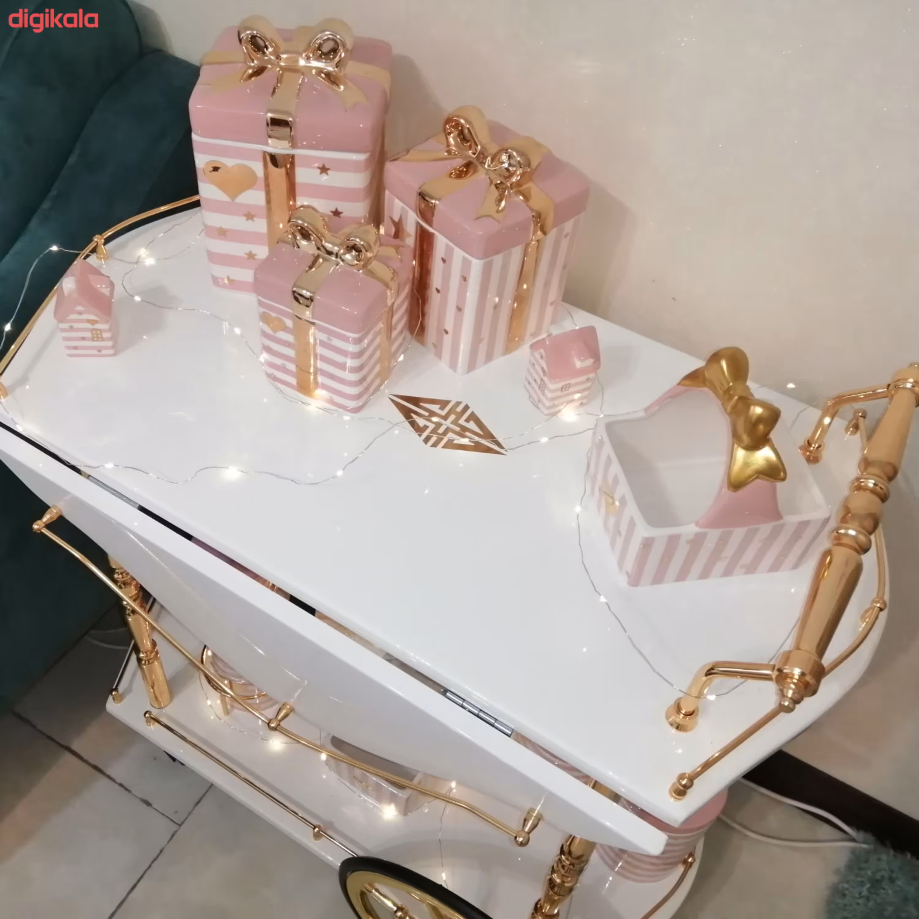 میز پذیرایی مدل کالسکه سفید برنزی