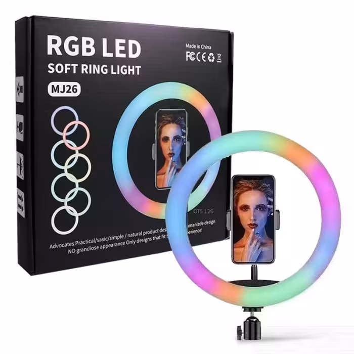رینگ لایت MJ 36 LED RGB دارای رقص نور و نور ترکیبی به همراه سه پایه 2 متری قابل تنظیم