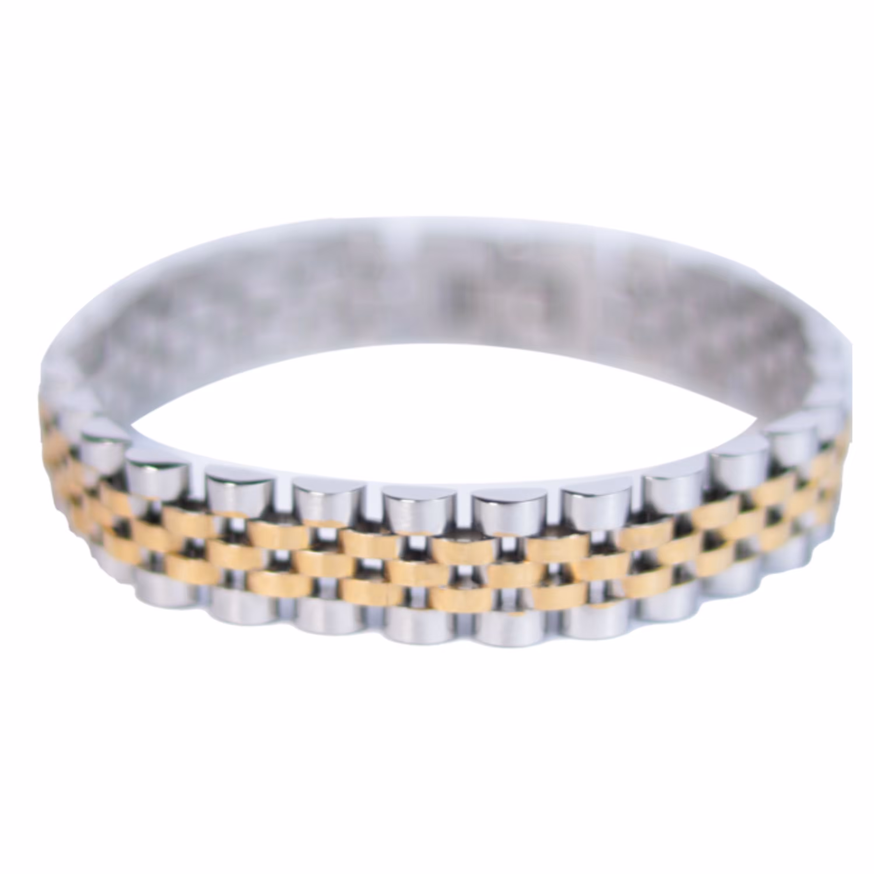 دستبند استیل نقره ای طلایی مدل رولکس کد 4526