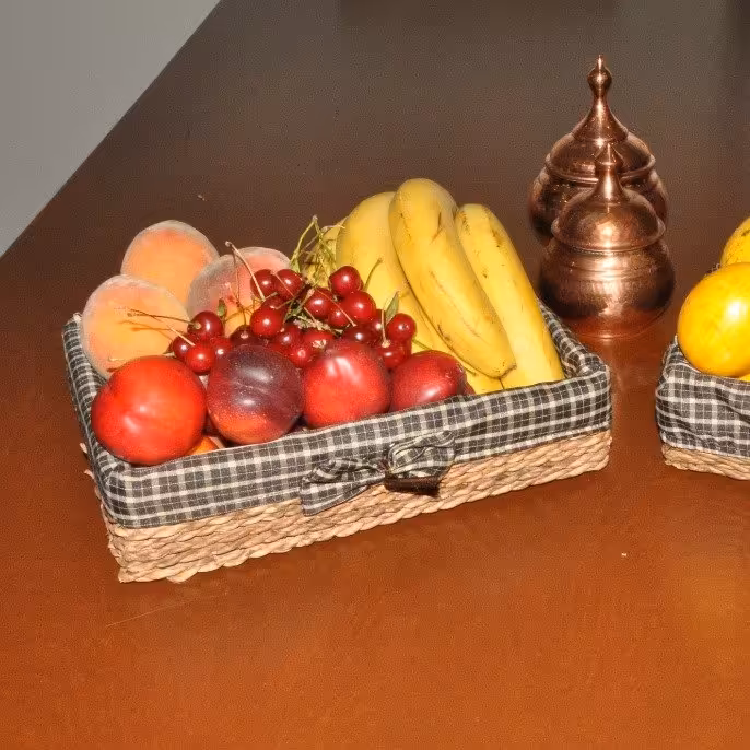 سبد حصیری نان و سبزی مستطیل 2 عددی