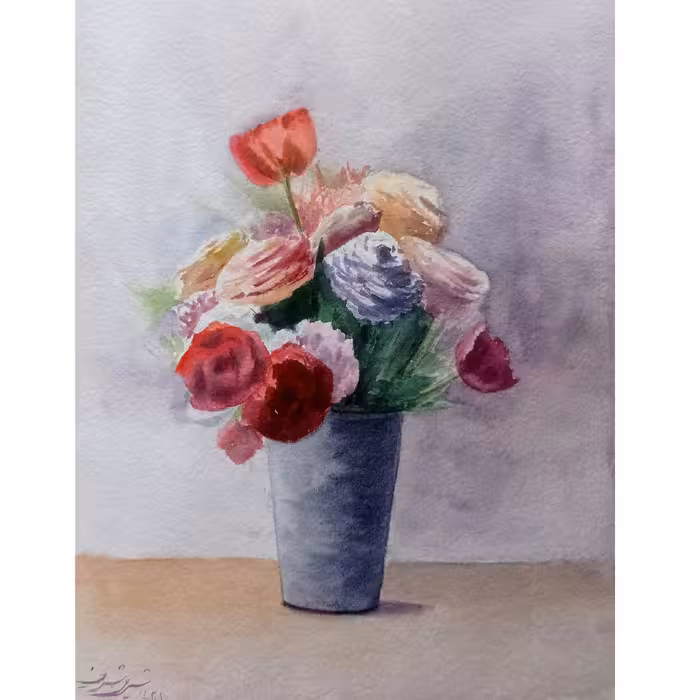 نقاشی آبرنگ گلدان