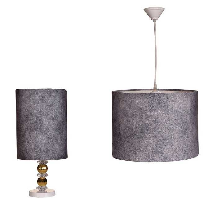 مجموعه لوستر و آباژور طوسی طرح چرم